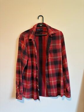 Vintage Polo Ralph Lauren Red and Black Plaid Button-Up Cotton Flannel Shirt